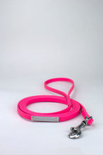 Load image into Gallery viewer, Bright pink lead in biothane with silver details.