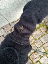 Load image into Gallery viewer, A black whippet onesie showing the collar hole in the neck.