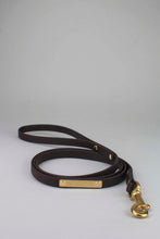 Load image into Gallery viewer, Brown leash in biothane with brass gold rivets, tag and snap hook