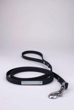 Load image into Gallery viewer, Black leash in biothane with stainless steel rivets, tag and snap hook
