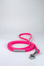 Load image into Gallery viewer, Bright pink lead in biothane with silver details.

